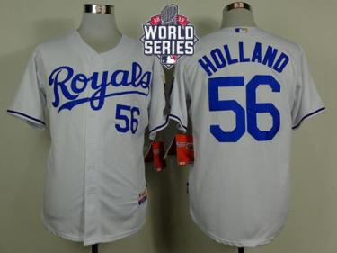 Royals #56 Greg Holland White Cool Base W 2015 World Series Patch Stitched Baseball Jersey