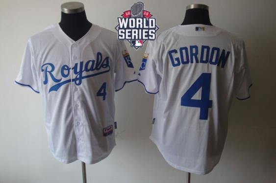 Royals #4 Alex Gordon White Cool Base W 2015 World Series Patch Stitched Baseball Jersey