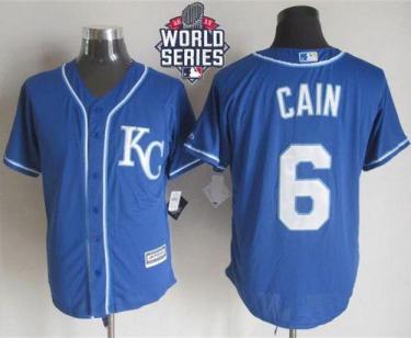 Royals #6 Lorenzo Cain Blue Alternate 2 New Cool Base W 2015 World Series Patch Stitched Baseball Jersey