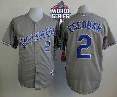 Royals #2 Alcides Escobar Grey Cool Base W 2015 World Series Patch Stitched Baseball Jersey