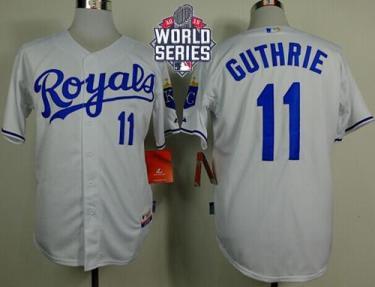 Royals #11 Jeremy Guthrie White Cool Base W 2015 World Series Patch Stitched Baseball Jersey