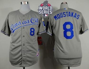 Royals #8 Mike Moustakas Grey Cool Base W 2015 World Series Patch Stitched Baseball Jersey