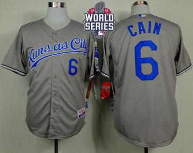 Royals #6 Lorenzo Cain Grey Cool Base W 2015 World Series Patch Stitched Baseball Jersey