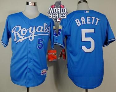 Royals #5 George Brett Light Blue Alternate Cool Base W 2015 World Series Patch Stitched Baseball Jersey