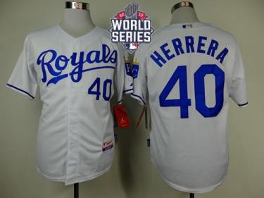 Royals #40 Kelvin Herrera White Cool Base W 2015 World Series Patch Stitched Baseball Jersey