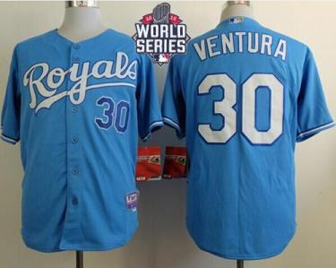 Royals #30 Yordano Ventura Light Blue Cool Base W 2015 World Series Patch Stitched Baseball Jersey