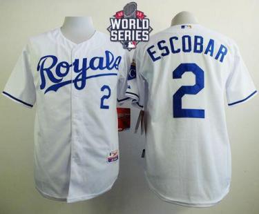 Royals #2 Alcides Escobar White Cool Base W 2015 World Series Patch Stitched Baseball Jersey