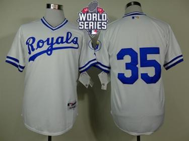 Royals #35 Eric Hosmer White 1974 Turn Back The Clock W 2015 World Series Patch Stitched Baseball Jersey