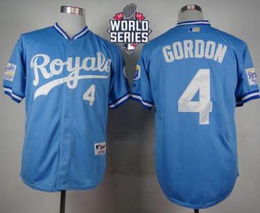 Royals #4 Alex Gordon Light Blue 1985 Turn Back The Clock W 2015 World Series Patch Stitched Baseball Jersey