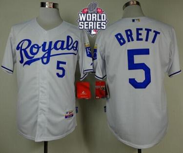 Royals #5 George Brett White Cool Base W 2015 World Series Patch Stitched Baseball Jersey