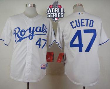 Royals #47 Johnny Cueto White Cool Base W 2015 World Series Patch Stitched Baseball Jersey