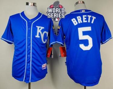 Royals #5 George Brett Light Blue Alternate 2 Cool Base W 2015 World Series Patch Stitched Baseball Jersey