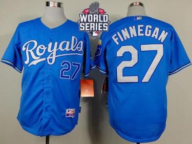 Royals #27 Brandon Finnegan Light Blue Alternate Cool Base W 2015 World Series Patch Stitched Baseball Jersey