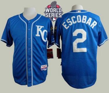 Royals #2 Alcides Escobar Blue Alternate 2 Cool Base W 2015 World Series Patch Stitched Baseball Jersey