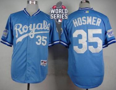Royals #35 Eric Hosmer Light Blue 1985 Turn Back The Clock W 2015 World Series Patch Stitched Baseball Jersey