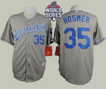 Royals #35 Eric Hosmer Grey Road Cool Base W 2015 World Series Patch Stitched Baseball Jersey