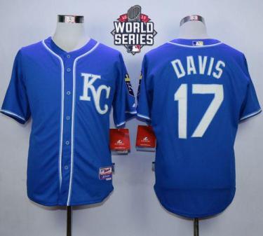 Royals #17 Wade Davis Blue Alternate 2 Cool Base W 2015 World Series Patch Stitched Baseball Jersey