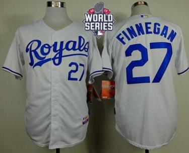 Royals #27 Brandon Finnegan White Cool Base W 2015 World Series Patch Stitched Baseball Jersey