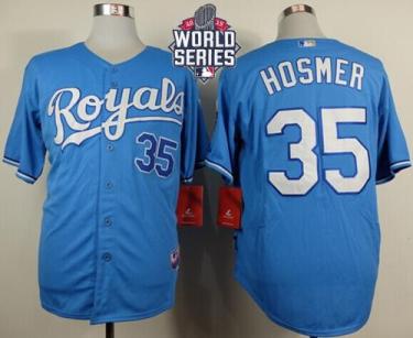Royals #35 Eric Hosmer Light Blue Alternate 1 Cool Base W 2015 World Series Patch Stitched Baseball Jersey