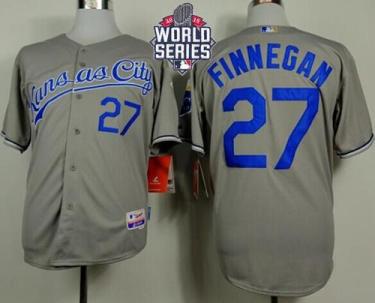 Royals #27 Brandon Finnegan Grey Cool Base W 2015 World Series Patch Stitched Baseball Jersey