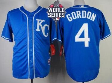 Royals #4 Alex Gordon Blue Alternate 2 Cool Base W 2015 World Series Patch Stitched Baseball Jersey