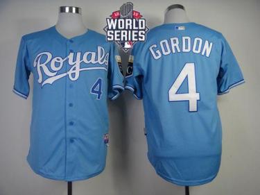 Royals #4 Alex Gordon Light Blue Cool Base W 2015 World Series Patch Stitched Baseball Jersey