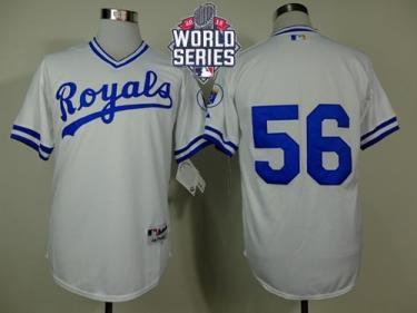 Royals #56 Greg Holland White 1974 Turn Back The Clock W 2015 World Series Patch Stitched Baseball Jersey