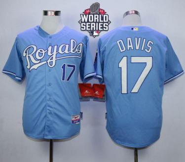 Royals #17 Wade Davis Light Blue Alternate 1 Cool Base W 2015 World Series Patch Stitched Baseball Jersey