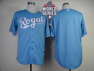 Royals Blank Light Blue Cool Base W 2015 World Series Patch Stitched Baseball Jersey
