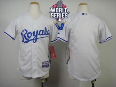 Youth Royals Blank White Cool Base W 2015 World Series Patch Stitched Baseball Jersey