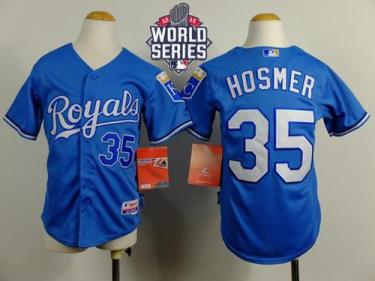 Youth Royals #35 Eric Hosmer Blue Cool Base Alternate 1 W 2015 World Series Patch Stitched Baseball Jersey