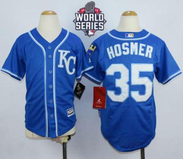 Youth Royals #35 Eric Hosmer Blue Alternate 2 Cool Base W 2015 World Series Patch Stitched Baseball Jersey
