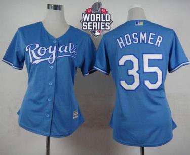 Women's Royals #35 Eric Hosmer Light Blue Alternate 1 W 2015 World Series Patch Stitched Baseball Jersey