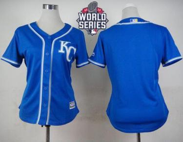 Women's Royals Blank Blue Alternate 2 W 2015 World Series Patch Stitched Baseball Jersey