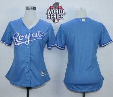 Women's Royals Blank Light Blue Alternate 1 W 2015 World Series Patch Stitched Baseball Jersey