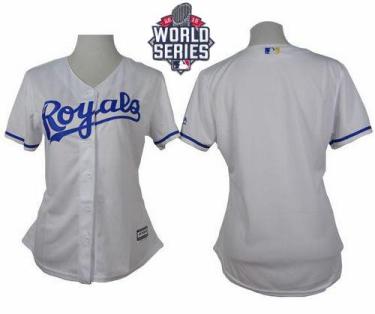Women's Royals Blank White Home W 2015 World Series Patch Stitched Baseball Jersey