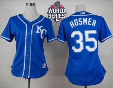 Women's Royals #35 Eric Hosmer Blue Alternate 2 W 2015 World Series Patch Stitched Baseball Jersey