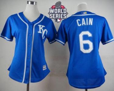 Women's Royals #6 Lorenzo Cain Blue Alternate 2 W 2015 World Series Patch Stitched Baseball Jersey