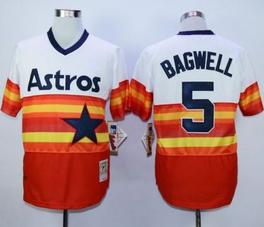 Houston Astros #5 Jeff Bagwell White Orange Mitchell And Ness 1980 Throwback Stitched MLB Jersey