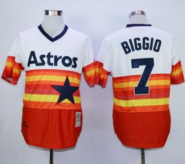 Houston Astros #7 Craig Biggio White Orange Mitchell And Ness 1980 Throwback Stitched MLB Jersey