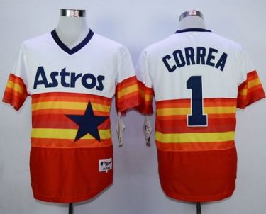 Houston Astros #1 Carlos Correa White Orange 1980 Turn Back The Clock Stitched MLB Jersey