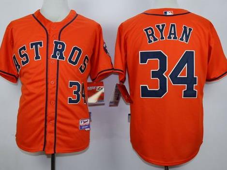 Astros #34 Nolan Ryan Orange Cool Base Stitched Baseball Jersey