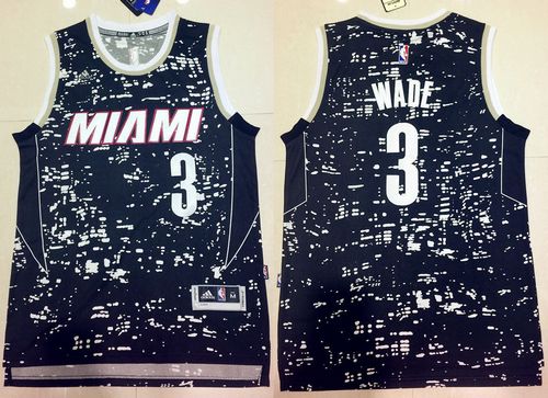 Heat #3 Dwyane Wade Black City Light Stitched NBA Jersey