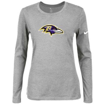 Women's Nike Baltimore Ravens Of The City Long Sleeve Tri-Blend NFL T-Shirt Light Grey