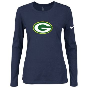 Women's Nike Green Bay Packers Of The City Long Sleeve Tri-Blend NFL T-Shirt Dark Blue