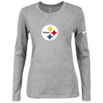 Women's Nike Pittsburgh Steelers Of The City Long Sleeve Tri-Blend NFL T-Shirt Light Grey