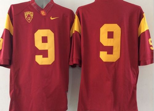 USC Trojans #9 Red PAC-12 C Patch Stitched NCAA Jersey