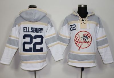 New York Yankees #22 Jacoby Ellsbury White Sawyer Hooded Sweatshirt MLB Hoodie