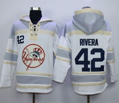 New York Yankees #42 Mariano Rivera White Sawyer Hooded Sweatshirt MLB Hoodie