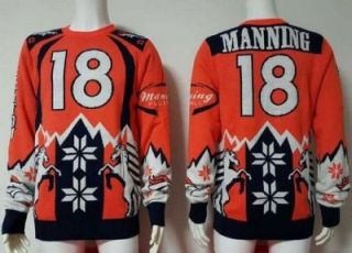 Nike Denver Broncos #18 Peyton Manning Orange Navy Blue Men's Ugly Sweater